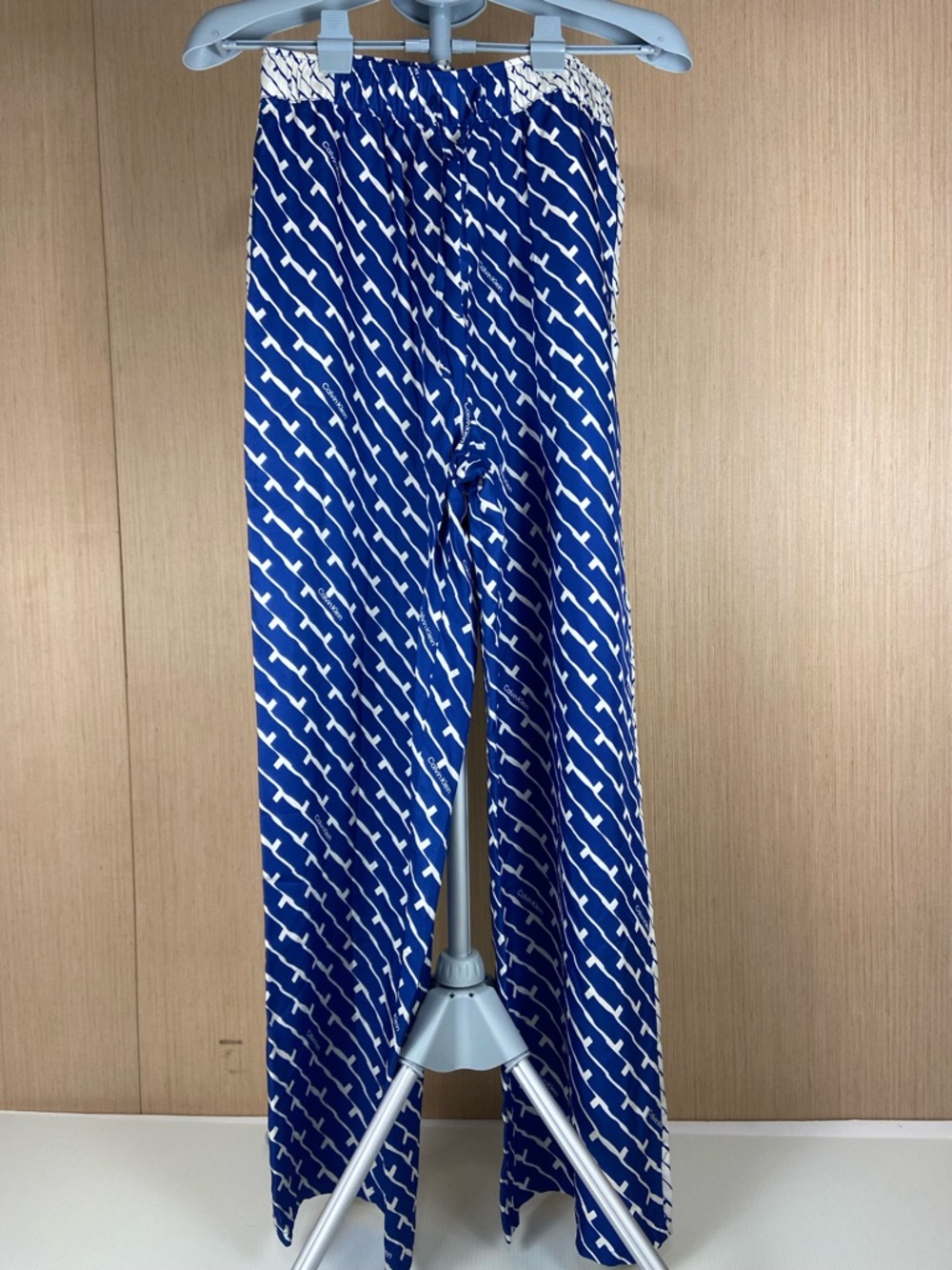 Calvin Klein Blue & White Logo Print Wide Leg Pants Size Small NWT